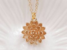 Dahlia Necklace Gold Floral Pendant Chrysanthemum Louts - Etsy Unique Pendant Necklace Gold, Elegant Gold Necklace With Flower Decoration, Delicate Gold Necklace With Flower Decoration, Gold Necklaces With Flower Decoration For Wedding, Gold Necklace With Flower Decoration For Wedding, Gold Flower Necklaces With Flower Decoration, Gold Flower Necklace With Floral Decoration, Delicate Gold Flower Necklace, Delicate Gold Flower Charm Necklace