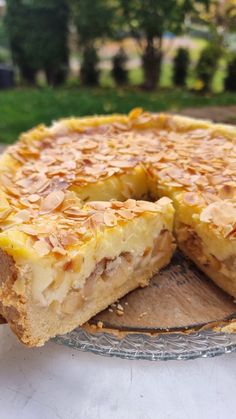 a pie sitting on top of a glass plate