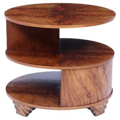 two tiered wooden table with wheels on each side