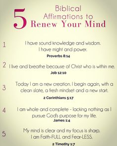 the five affirmitions to renew your mind, with text overlaying it