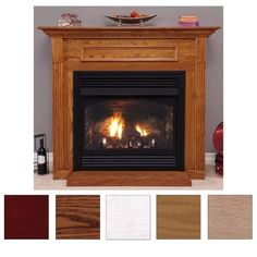 an image of a fire place with different colors and finishes on it's sides