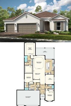 3-Bedroom Single Family Home with Covered Lanai and Three-Car Garage (2,335 Sq. Ft. Floor Plan) Covered Lanai, Three Car Garage, 3 Bedroom House, Dream House Plans