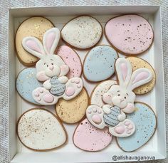 decorated cookies in the shape of easter bunnies