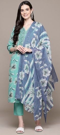 Blue color Salwar Kameez in Cotton fabric with Floral, Printed, Resham, Sequence, Thread, Zari work Festive Blue Unstitched Suit With Printed Motifs, Blue Cotton Unstitched Suit With Printed Motifs, Blue Unstitched Cotton Churidar, Blue Unstitched Suit With Printed Motifs For Eid, Blue Unstitched Suit With Printed Motifs, Straight Kurta, Unstitched Blue Cotton Churidar, Blue Cotton Unstitched Suit For Diwali, Blue Unstitched Dupatta With Printed Motifs, Blue Unstitched Suit With Printed Motifs For Diwali