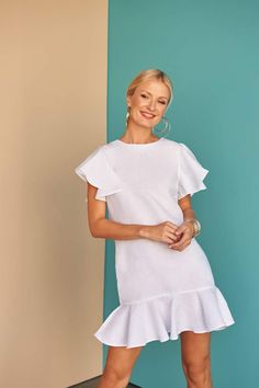 Fácil Blanco | Ynes Dress ladies white Italian Linen dress – Facil Blanco A-line Dress With Pleated Sleeves For Brunch, Chic Dress With Ruffle Hem And Butterfly Sleeves, Summer Daywear Dresses With Bell Sleeves, Chic Mini Dress With Butterfly Sleeve And Ruffle Hem, Summer Bell Sleeve Dresses For Daywear, Chic Flutter Sleeve Dresses For Daywear, Chic Flutter Sleeve Day Dresses, Chic Short Sleeve Linen Dress For Brunch, Summer Midi Dress With Pleated Flutter Sleeves