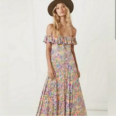 Sold Out Color: Popsicle Line Thru Name To Prevent Store Returns C06162330cs. Spring Multicolor Off-shoulder Maxi Dress, Multicolor Off-shoulder Maxi Dress For Spring, Feminine Multicolor Maxi Dress For Garden Party, Off-shoulder Multicolor Midi Dress For Spring, Multicolor Off-shoulder Spring Dresses, Pink Off-shoulder Midi Dress For Beach, Pink Off-shoulder Sundress Maxi Dress, Pink Off-shoulder Maxi Dress For Summer, Multicolor Off-shoulder Dresses For Garden Party