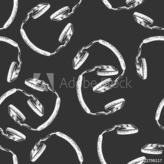 seamless pattern with headphones on the black background for wallpaper or fabric design