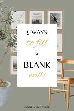 a plant in a pot with the words 5 ways to fill a blank wall