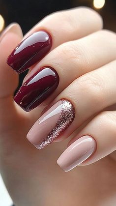 September Nails, Glittery Nails, Fall Nail Trends, Nude Nail Designs, Blush Nails, Fall Acrylic Nails, Fall Nail Art, Xmas Nails, Autumn Nails