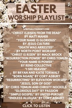 an easter worship playlist with flowers on it