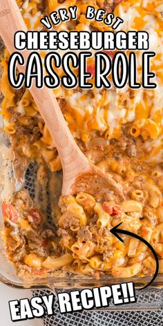 a casserole dish with cheeseburger in it and the words easy recipe below