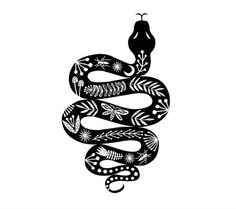 a black and white drawing of a snake