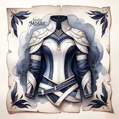 a drawing of a white and blue armor