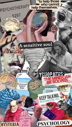 a collage of images with words and pictures on them, including an image of a man