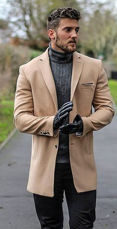 Men Goals, Brown Overcoat, Winter Coats For Men, Coat Ideas, Blazer Outfits Men, Men's Gloves, Suits Men Business, Coats For Men, Stylish Men Casual