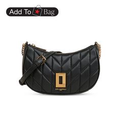 in stock Chic Black Shoulder Bag With Gold-tone Logo Plaque, Black Shoulder Bag With Gold-tone Logo For Office, Formal Black Shoulder Bag With Gold-tone Logo Plaque, Elegant Black Shoulder Bag With Gold-tone Logo, School Looks, Karl Lagerfeld Paris, Karl Lagerfeld, In Store, Black Leather