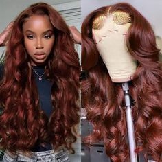 PRICES MAY VARY. 💝#33 Reddish Brown Body Wave Wig Advantage🌺This #33B auburn brown human hair body wave lace front wigs with perfect look for all beauty lady,this wavy pattern absolutely gorgeous,for spring,summer and now. 💝Cooper Red 13x4 Lace Front Colored Wigs🌺 Light brown swiss lace, similar to transparent lace front wigs, Lace melting skin well, 13x4 free part big lace parting space.Can make middle part said part and 3 part as you like. 💝Aburn Brown mix Red Hair Quality🌺100% Unprocess Frontal Wig Body Wave, Ombre Highlights, Human Hair Color, Human Virgin Hair, Colored Wigs, Brown Wig, Body Wave Wig, Body Wave Hair, Lace Hair