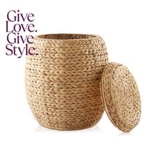 a large woven basket with the words give love, give style