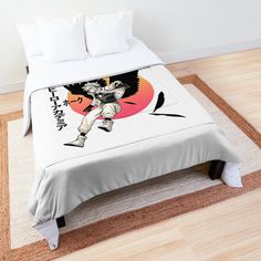 a bed with an anime character on it