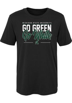 Kids, show your support for your favorite team in this Michigan State Spartans Boys Black Short Sleeve Tee! This T-Shirt features a high end screen print team graphic, so everyone will know you cheer for the MSU! This is the perfect Michigan State Spartans Boys T-Shirt for wearing from every day to game day. Go Spartans! Black Cotton Sports Fan T-shirt, Black Cotton T-shirt For Game Day, Collegiate Black T-shirt For Football Season, Black College T-shirt With Team Logo, Black T-shirt With Team Logo, Black Team Spirit T-shirt With Logo, Collegiate Black T-shirt With Letter Print, Black T-shirt With Team Logo For Game Day, Black T-shirt For College Football Season