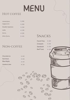 a menu with coffee beans on it