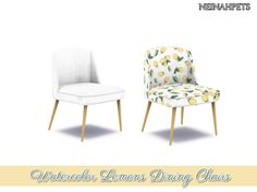 two chairs with lemons on them and the words watercolor lemons dining chairs