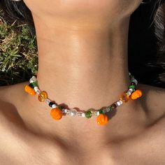 🎃 Chunky autumn choker necklace with pumpkins 🎃 Adjustable length (13-15 inches). Made from glass, plastic beads, and silver hardware. Bead Pumpkin, Pumpkin Necklace, Plastic Beads, Fall Pumpkins, Glass Bead, Silver Hardware, Pumpkins, Necklace Etsy, Choker