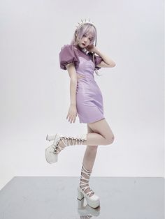 Korean Mini Dress, Purple Bodycon Dress, Bodycon Dress Short, Purple Bodycon, Purple Bodycon Dresses, 일본 패션, Shotting Photo, Short Bodycon Dress, Female Pose Reference