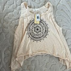 New With Tags Loose Fitting Vintage Havana Tank Bohemian Beige Tank Top, Printed Tank Top For Spring Festival, Casual Printed Festival Tank Top, Casual Printed Tank Top For Festivals, Casual Tank Tops For Festivals, Beige Printed Tops For Vacation, Beige Casual Crop Top For Festival, Casual Beige Crop Top For Festival, Vintage Havana