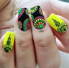 Neon Dot Nails, Mandala Nail Art Design, Dot Art Nails, Mandala Nail Art, Burgundy Acrylic Nails, Dot Nail Art Designs, Mandala Nails, Nail Halloween, Winter Nail Art Designs