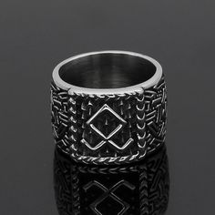 Runes are the letters of the runic alphabet that Vikings developed as a system of writing. These are the mystical alphabet that was used 2000 years ago to name things and places, provide protection, attract luck and fortune. This ring is made of solid Stainless Steel that will never rust or lose its color. It is crafted with a very detailed design which your friends will want to have for their own. Material: Stainless Steel Symbol: Runes Color: Steel Surface Width: 1cm | 0.39 inches Weight: 15 g Runes Symbols, Symbols Of Wisdom, Odin Symbol, Viking Rings, Rune Viking, Runic Alphabet, Nordic Vikings, Celtic Knot Ring, Viking Ring