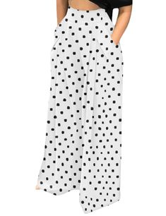 White Polka Dot Wide Leg Bell-bottomed Pants Non-stretch Polka Dot Summer Bottoms, Polka Dot Summer Bottoms With Pockets, Polka Dot Wide Leg Bottoms With Pockets, Summer Wide Leg Polka Dot Pants, Polka Dot Wide Leg Pants With Elastic Waistband, Polka Dot Wide Leg Summer Pants, Polka Dot Wide-leg Pants With Elastic Waistband, Summer Polka Dot Pants With Elastic Waistband, Casual Wide Leg Polka Dot Pants