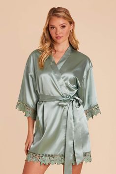 From boho to beach bride, these lace-accented satin robes make absolutely perfect gifts for your squad. Think of how sweet your getting ready photos will look with your bridesmaids in these lacy robes. Best of all, they come in 17 beautiful shades (including a white one for you!), so you can find one that complements your wedding aesthetic. Bridesmaid Get Ready Outfit, Bridesmaid Robe Personalized, Satin Robes, Tuxedo Women, Birdy Grey, Beach Bride, Green Bridesmaid, Wedding Aesthetic, Bridesmaids Personalized