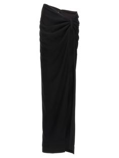 'Torpedo' long skirt with maxi front split, asymmetric waist, draping detail. Composition: Chic Formal Maxi Dress With Ruched Sides, Chic Ruched Maxi Dress For Formal Occasions, Party Maxi Skirt With Folds, Elegant Folded Maxi Skirt For Evening, Elegant Evening Maxi Skirt With Folds, Elegant Ruched Maxi Skirt For Formal Events, Elegant Ruched Maxi Skirt For Formal Occasions, Elegant Voluminous Maxi Skirt With Folds, Elegant Ruched Skirt For Formal Occasions