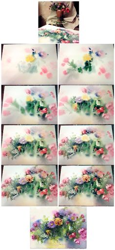 many different pictures of flowers on a table