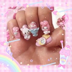 Cake Nails, Birthday Flamingo, Harajuku Girl, Candy Nails, Pink Manicure, Goth Nails