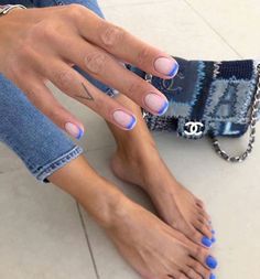 Blue French Nail, French Pedicure, French Nail, Blue French, Nail Style, Minimalist Nails, Chic Nails, Makeup Eyeliner, Trendy Nails