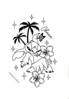 a black and white drawing of some flowers