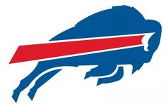 the buffalo bills logo is shown in red, white and blue on an isolated background