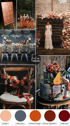 the color scheme for this wedding is orange and gray