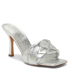 Brand New Silver Metallic Vince Camuto Mules! Perfect For Date Night Or Work Events. Size 5.5 Questions? Leave A Comment Below! Silver Heels With Padded Heel, Silver Almond Toe Sandals For Spring, Fitted Synthetic Sandals With Square Toe, Silver Fitted Sandals With 4-inch Heel, Fitted Synthetic Heels With Square Toe, Fitted Almond Toe Sandals With 4-inch Heel, Leather Strap Sandals, Brown Leather Shoes, Silver Sandals