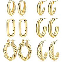 Check this out! Thick Hoop Earrings, Ear Parts, Chunky Earrings, Layered Necklace Set, Open Hoop Earrings, Gold Jewelry Simple, Hoop Earring Sets, Women Gifts, Gold Necklace Layered