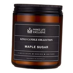 a candle that says king candle collection maple sugar on the front and back of it