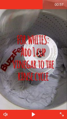 a washing machine with the words for whites add 1 cup vinegar to the rinse cycle