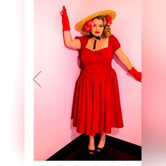 Size Small Red A-line Dress For Costume Party, Red Dresses For Summer Costume Party, Retro Red Dress For Costume Party, Vintage Red Dress For Costume Party, Red Pinup Dress For Party, Red Pinup Party Dress, Ingenue Dress, Micheline Pitt, Miss Kitty