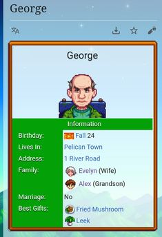 an old - school computer screen with the name george on it, and other characters