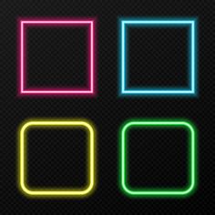 four square neon lights on a dark background, with different colors and shapes to choose from