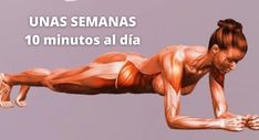 an image of a woman doing push ups in the air with text overlay that reads unas semajas 10 minutos al dia