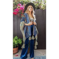 Boho Cobalt Blue Multicolor Tassel Poncho Ruana, 100% Acrylic, Bundle 2 Or More Items For 15% Off!! Ships In 7-8 Days Hippie Poncho With Tassels, Fringe Poncho For Vacation, One Size Poncho With Tassels For The Beach, Blue Fringe Poncho One Size, Spring Poncho With Tassels, Blue One-size Poncho With Fringe, Spring Poncho With Tassels One Size, Spring Poncho One Size With Tassels, One Size Blue Poncho With Fringe