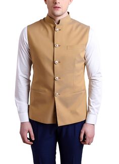 Alvin Kelly brings this sleeveless beige jacket, which will be a stylish pick to be paired with a kurta pyjama. Tailored in slim fit, this jacket will enhance your overall appearance. Made from cotton, this jacket is light in weight and fine in quality. #jackets #blazers #waistcoats Nehru Jacket With Shirt And Trouser, Ethnic Wear Indian Men, Wedding Suits Men Black, Nehru Jacket For Men, Formal Attire For Men, Stylish Men Wear, Black Suit Men, African Attire For Men